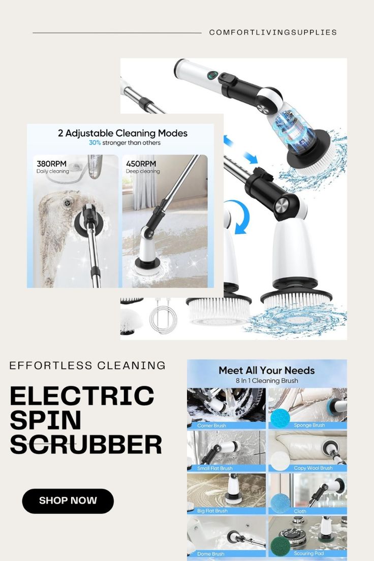 9-in-1 Cordless Electric Spin Scrubber – Powerful Cleaning Brush with Adjustable Extension Rod