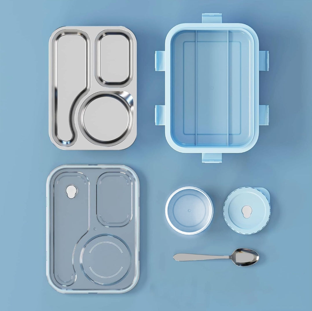 Stainless Steel Bento Lunch Box – Leakproof 3 Compartment Tiffin Box for Kids & Adults