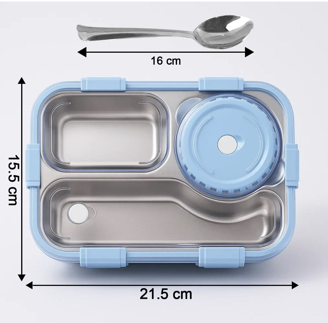 Stainless Steel Bento Lunch Box – Leakproof 3 Compartment Tiffin Box for Kids & Adults