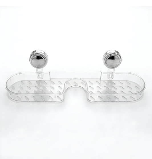 Bathroom Sink Shelf Organizer with Suction Cup – No Drill Wall Mounted Faucet Storage Rack for Countertop, Shower & Vanity | Clear Transparent Caddy with Drainage