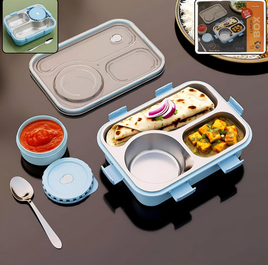 Stainless Steel Bento Lunch Box – Leakproof 3 Compartment Tiffin Box for Kids & Adults
