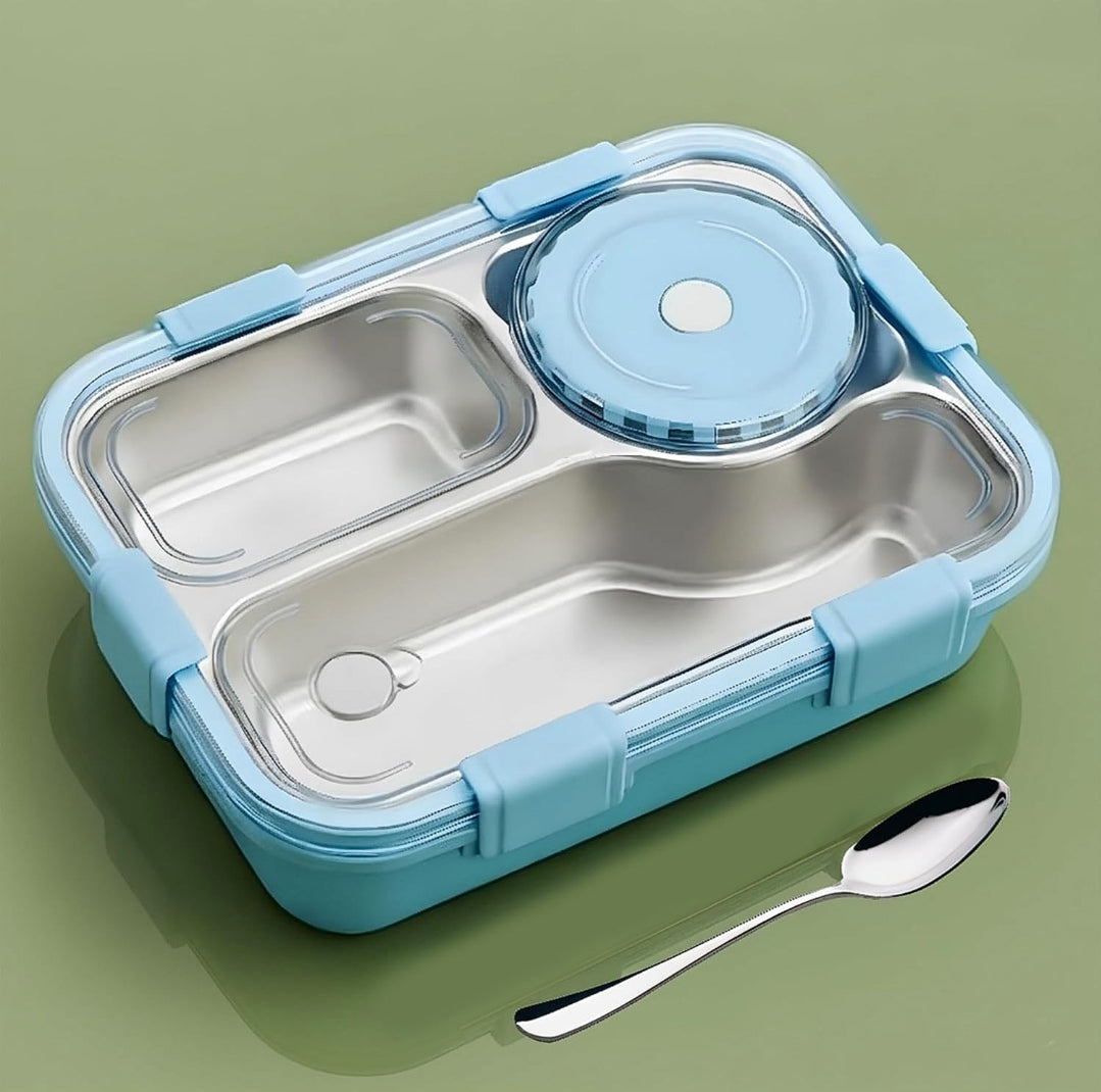 Stainless Steel Bento Lunch Box – Leakproof 3 Compartment Tiffin Box for Kids & Adults