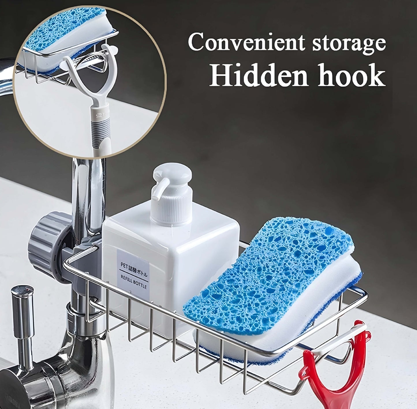 Faucet Sink Caddy-Stainless Steel Sponge & Soap