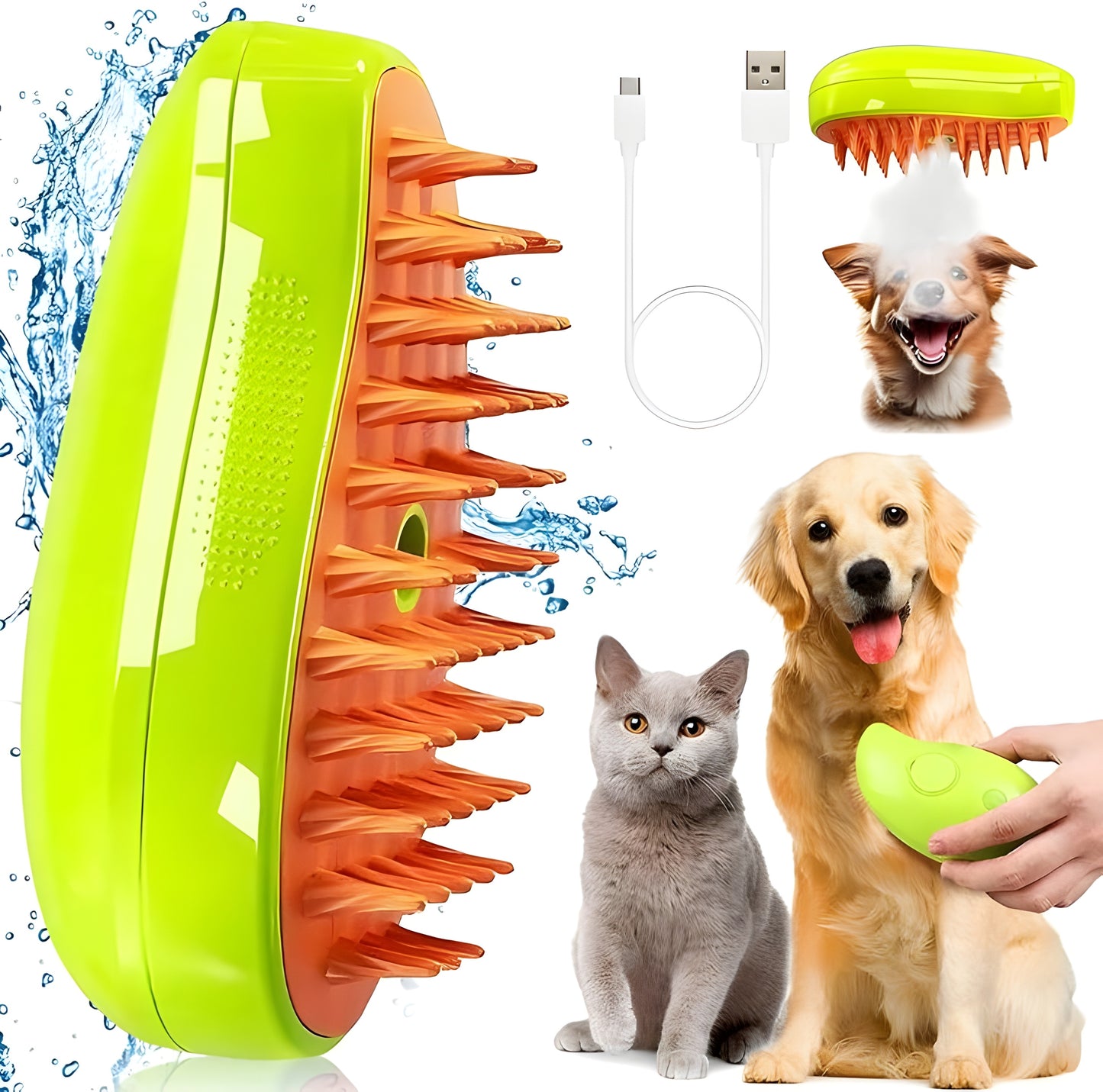 3-in-1 Electric Pet Steamer Brush for Cats & Dogs